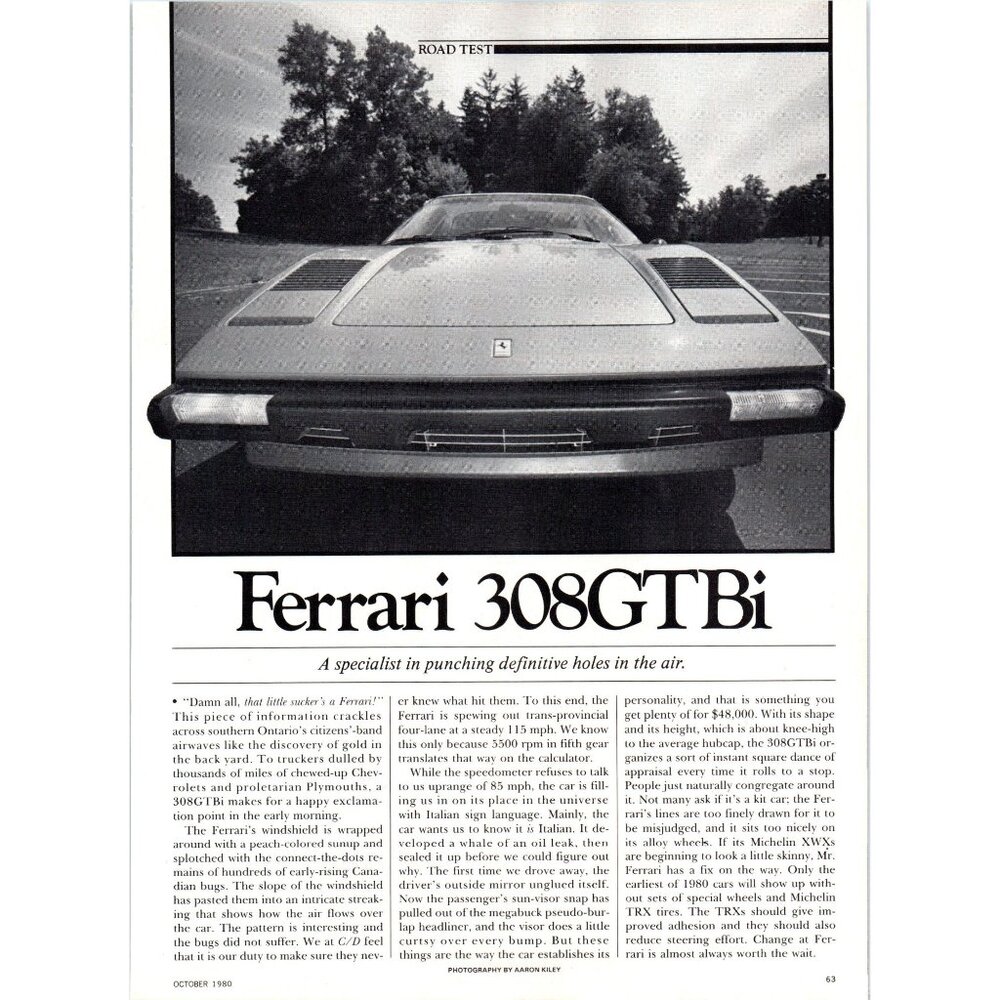 1981 Ferrari 308 GTBi Original 4 Page Car and Driver Print Article NOT a Reprint